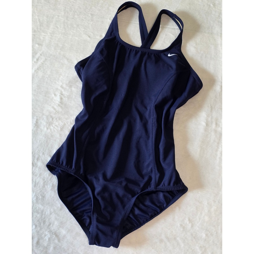 Nike Navy Blue One Piece Swimsuit Crossback Training Swimwear Size 12 JZ5137